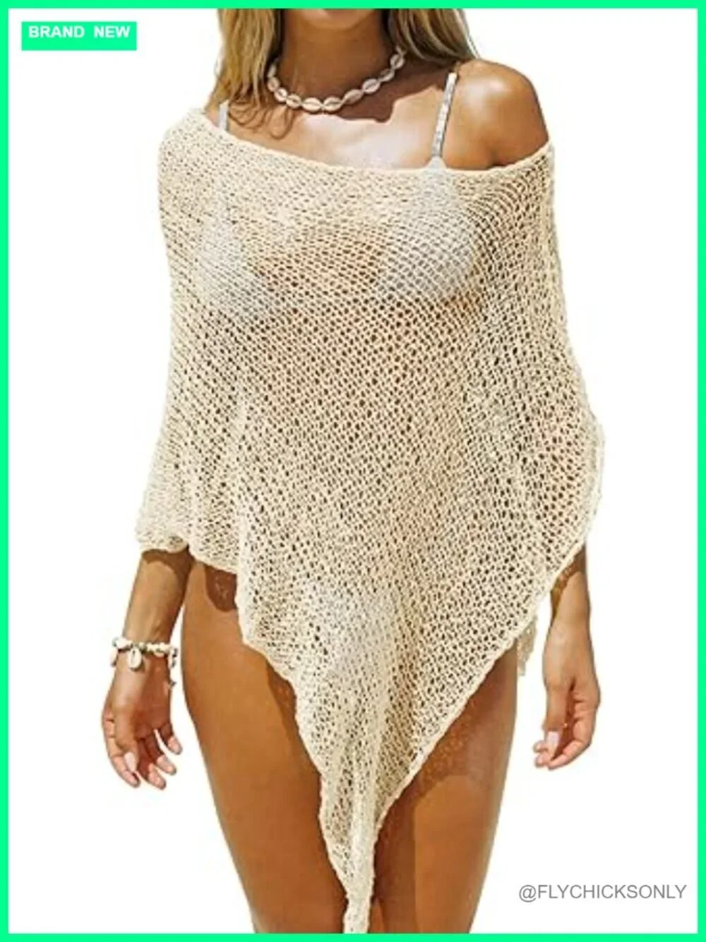 Sheer Crochet Knit Mesh Shrug Batwing Sleeve Boho Poncho Summer Cover Up